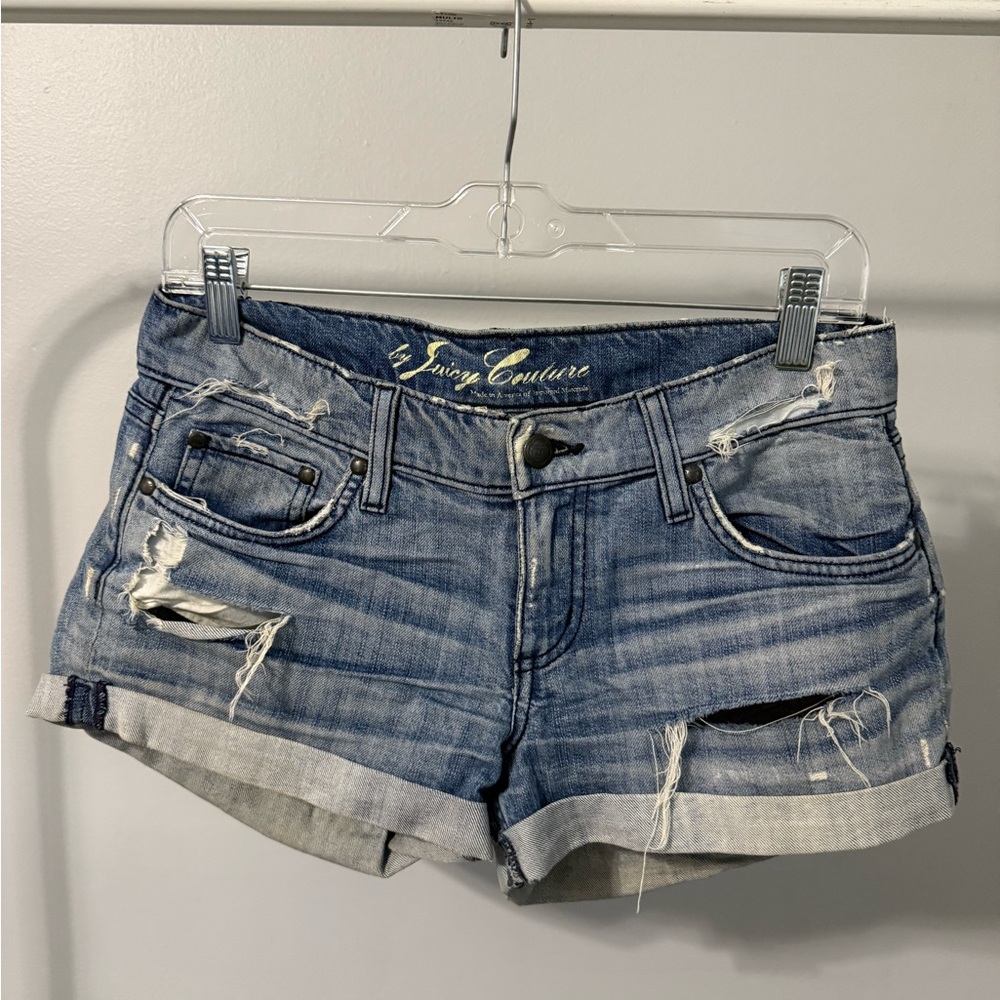 Juicy Couture Women's Distressed Blue Denim Shorts